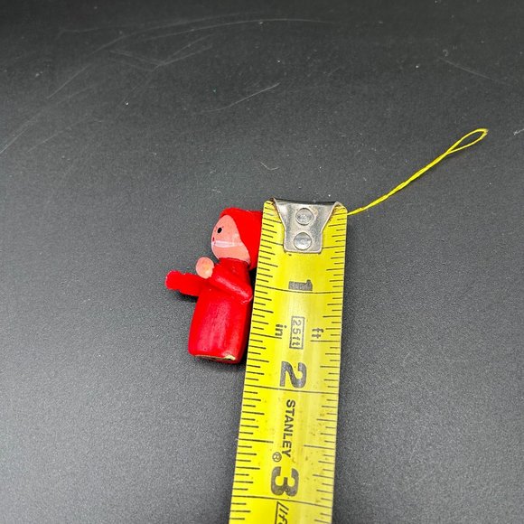 Gnome w/ Mustache & Hat Christmas Tree Ornament Red Wooden Hand Painted Taiwan - Picture 8 of 8